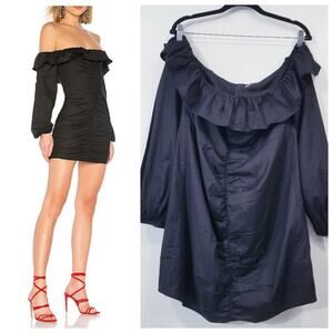 Tularosa Black Ruffle Zuri Mini Dress Off Shoulder Long Sleeves